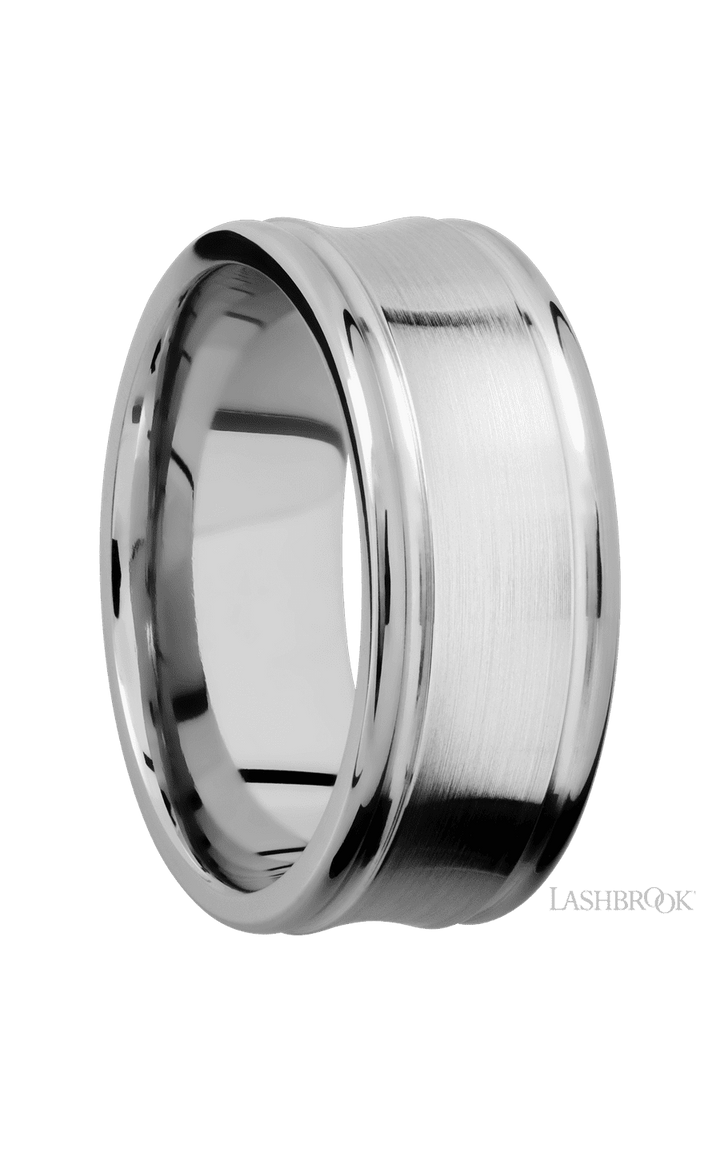 9 mm wide Concaved Center Round Edges 14K White Gold band.