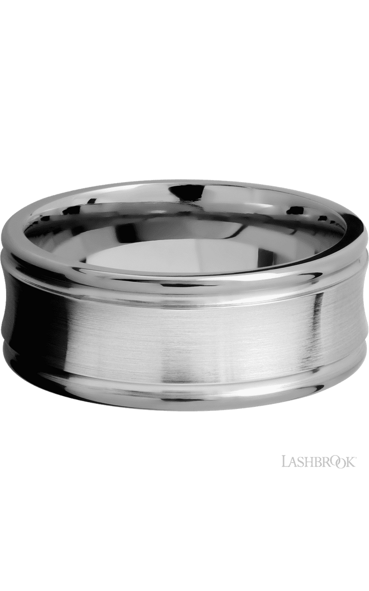 9 mm wide Concaved Center Round Edges 14K White Gold band.