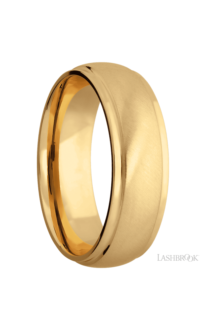 7 mm wide Domed Stepped Down Edges 14K Yellow Gold band.