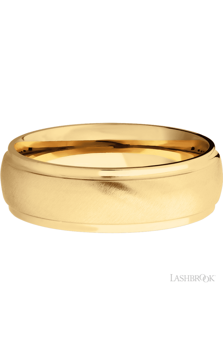 7 mm wide Domed Stepped Down Edges 14K Yellow Gold band.