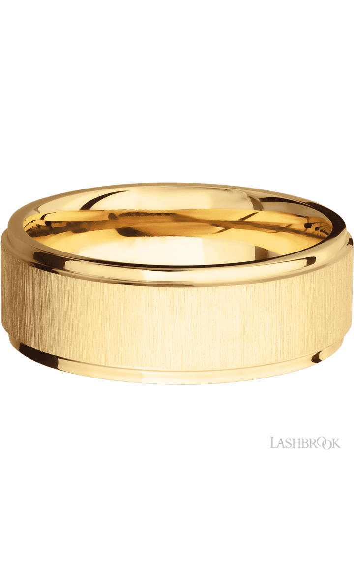 8 mm wide Flat Grooved Edges 14K Yellow Gold band.