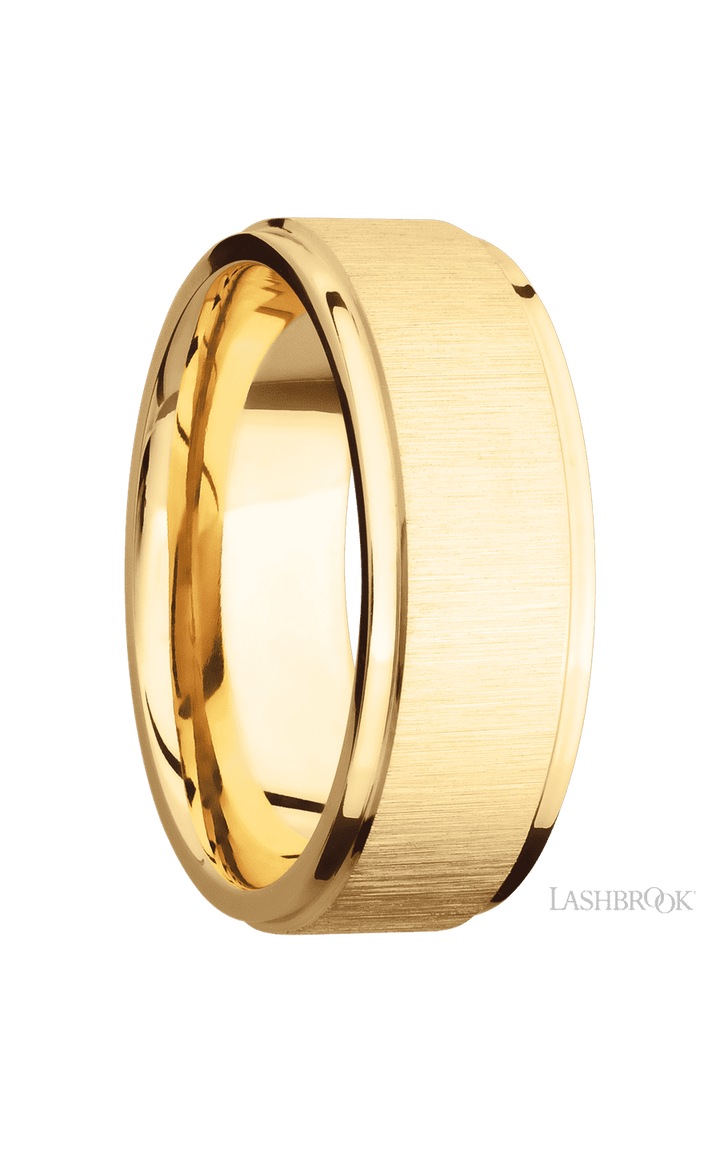 8 mm wide Flat Grooved Edges 14K Yellow Gold band.