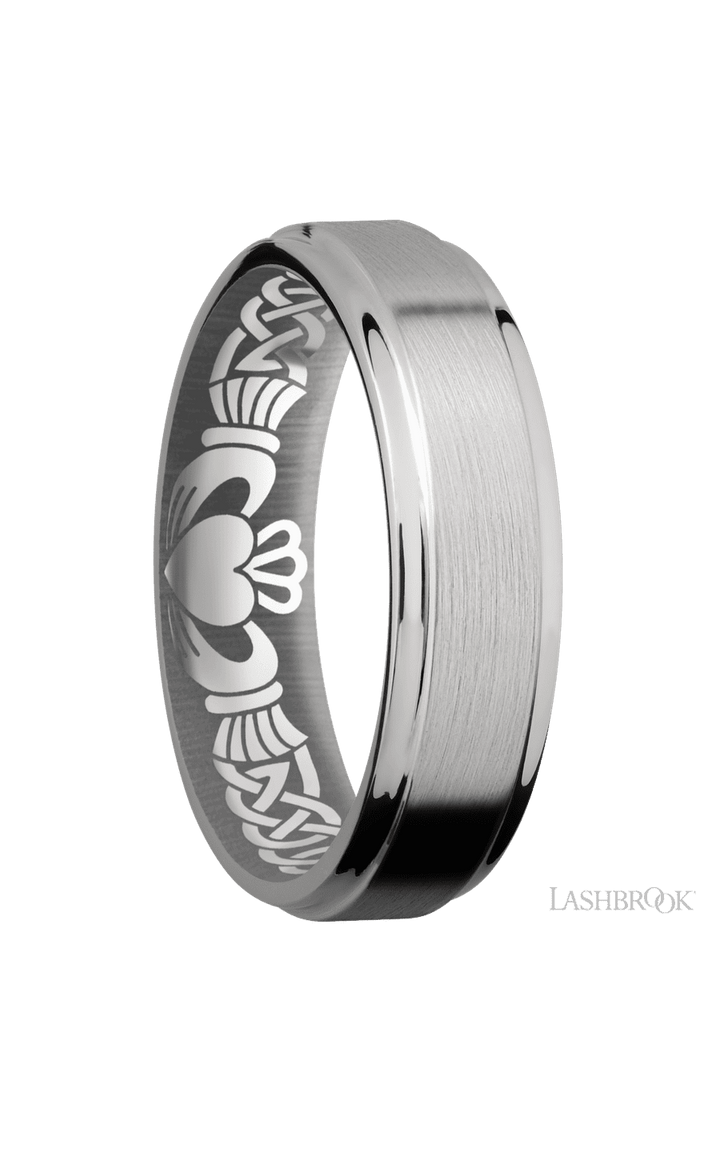 6 mm wide Flat Grooved Edges Titanium band.