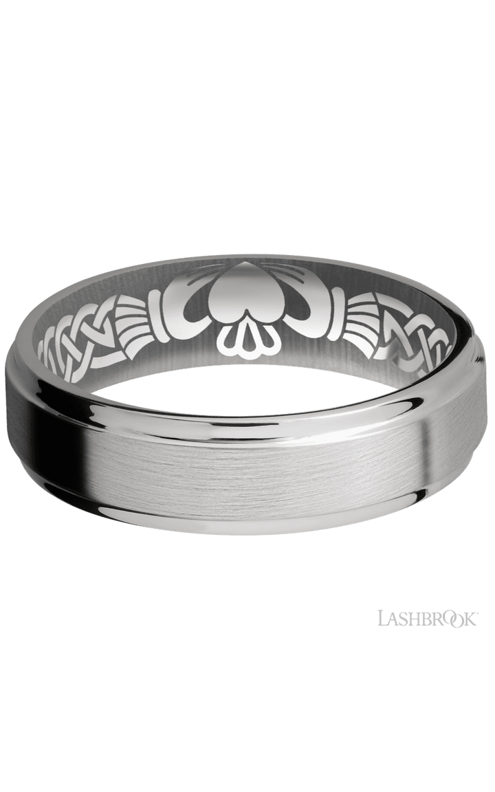 6 mm wide Flat Grooved Edges Titanium band.
