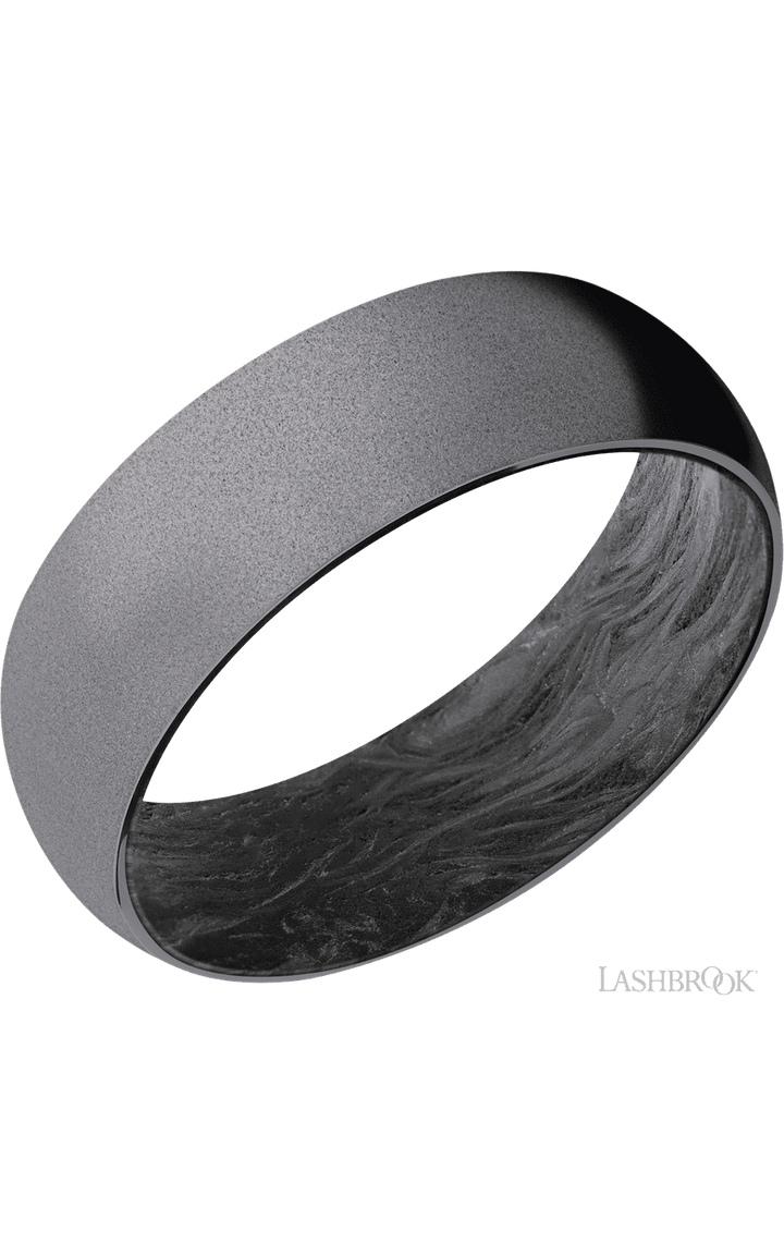 7 mm wide Domed Tantalum band featuring a Forged Carbon Fiber sleeve.