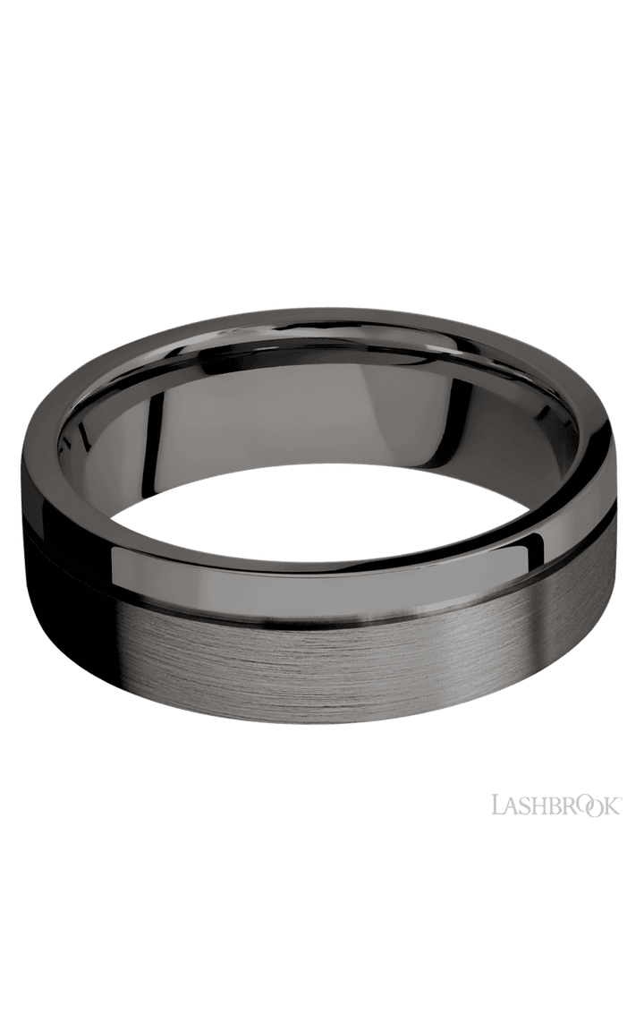 7 mm wide Flat with Off Center Accent Groove Tantalum Noir band.