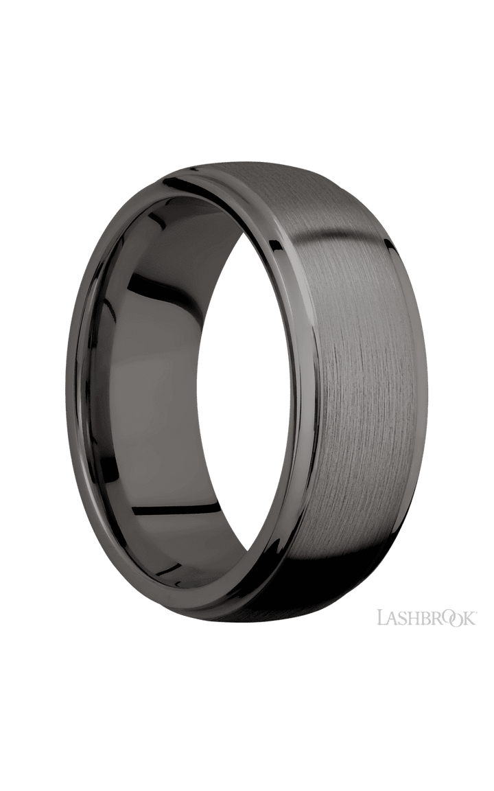 8 mm wide Domed Stepped Down Edges Tantalum Noir band.