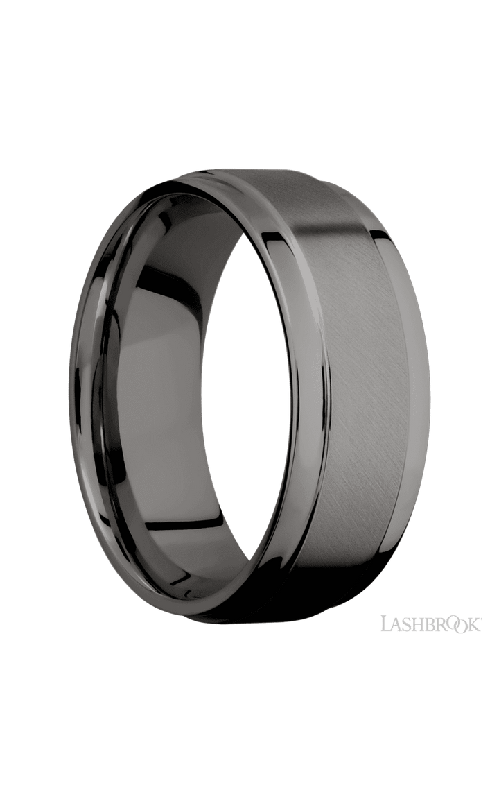 8 mm wide Flat Wide Grooved Edges Tantalum Noir band.