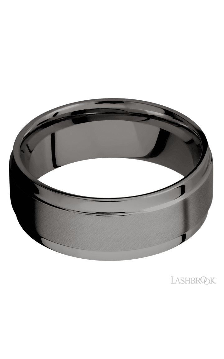 8 mm wide Flat Wide Grooved Edges Tantalum Noir band.