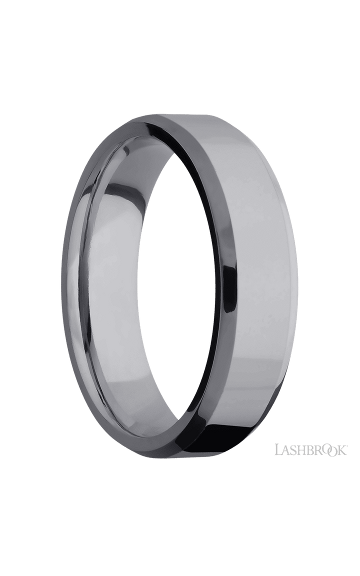 6 mm wide Beveled Tantalum band.
