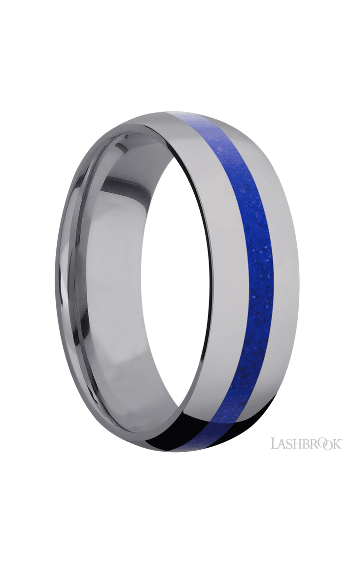 7 mm wide/Domed/Tantalum band with one 2 mm Centered inlay of Lapis.