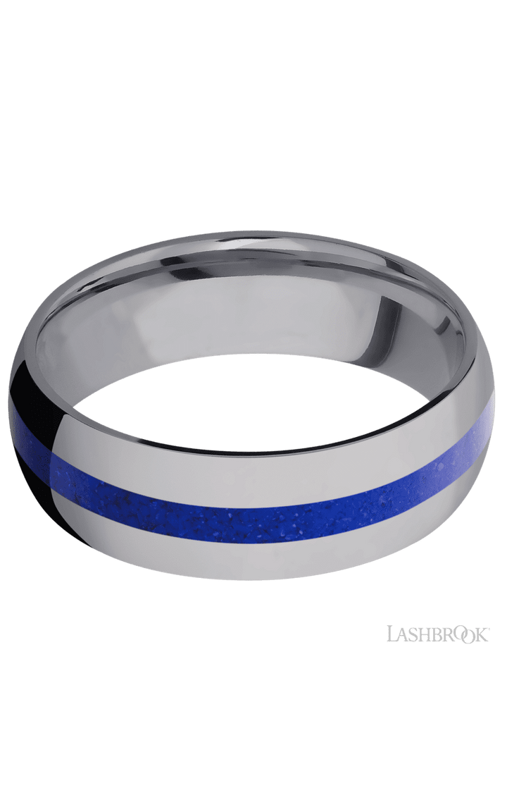 7 mm wide/Domed/Tantalum band with one 2 mm Centered inlay of Lapis.