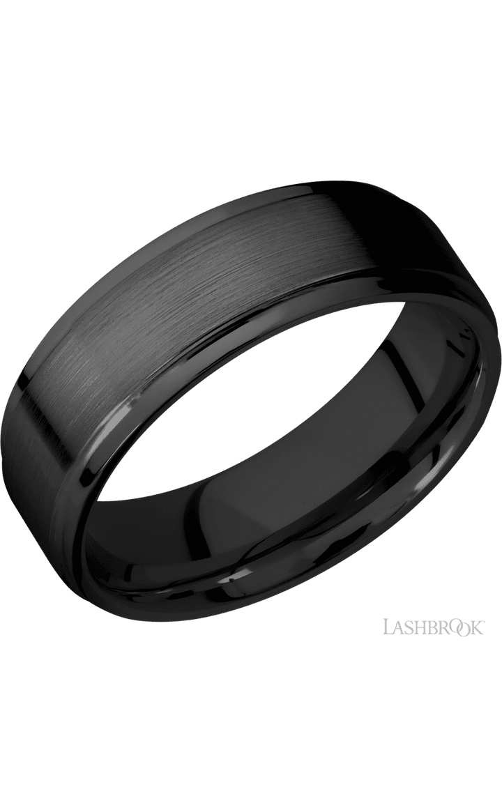 7 mm wide Flat Grooved Edges Zirconium band.