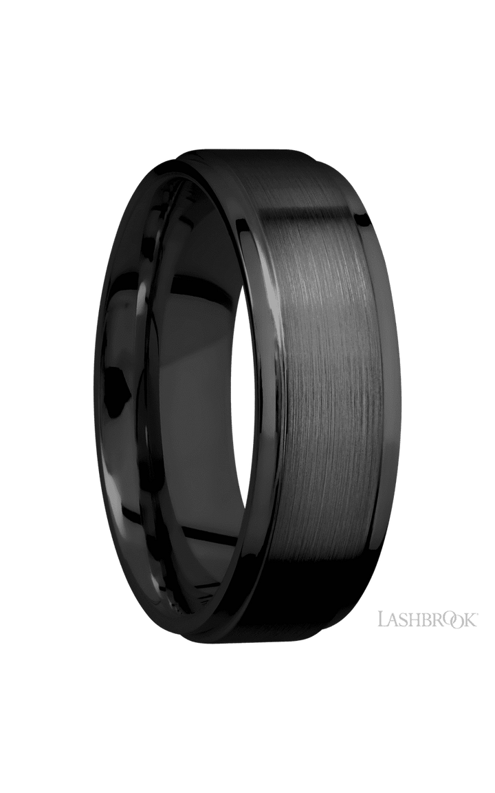 7 mm wide Flat Grooved Edges Zirconium band.