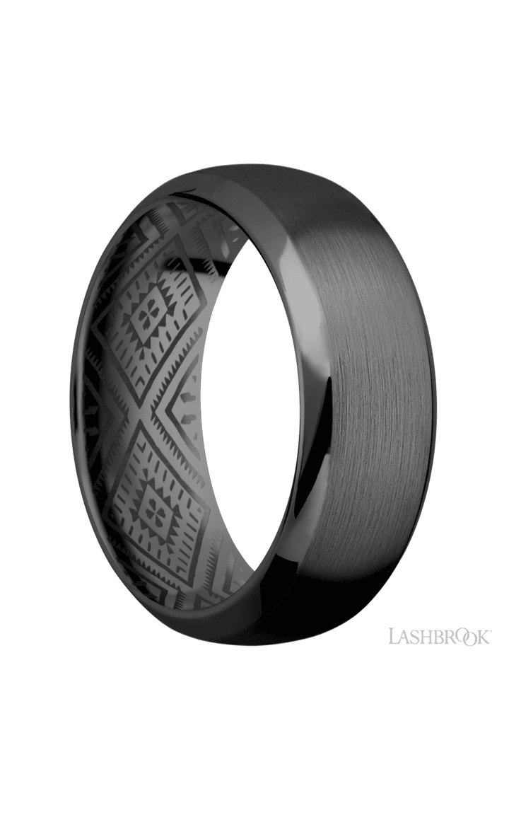 8 mm wide Domed Bevel Zirconium band.