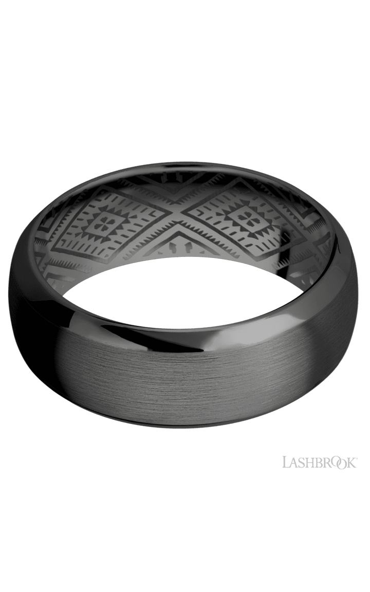 8 mm wide Domed Bevel Zirconium band.