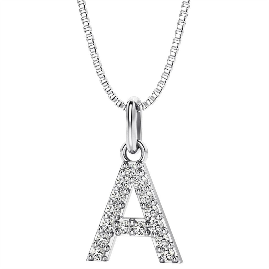 Initial Pendant Diamond Lab Grown Sterling Silver White with Round Lab Diamond