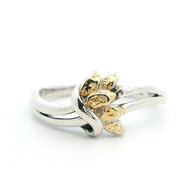 Flower Free Form Womens Alaskan Gold Nugget Fashion Ring Sterling Silver & Alaskan Gold Nugget Size 6