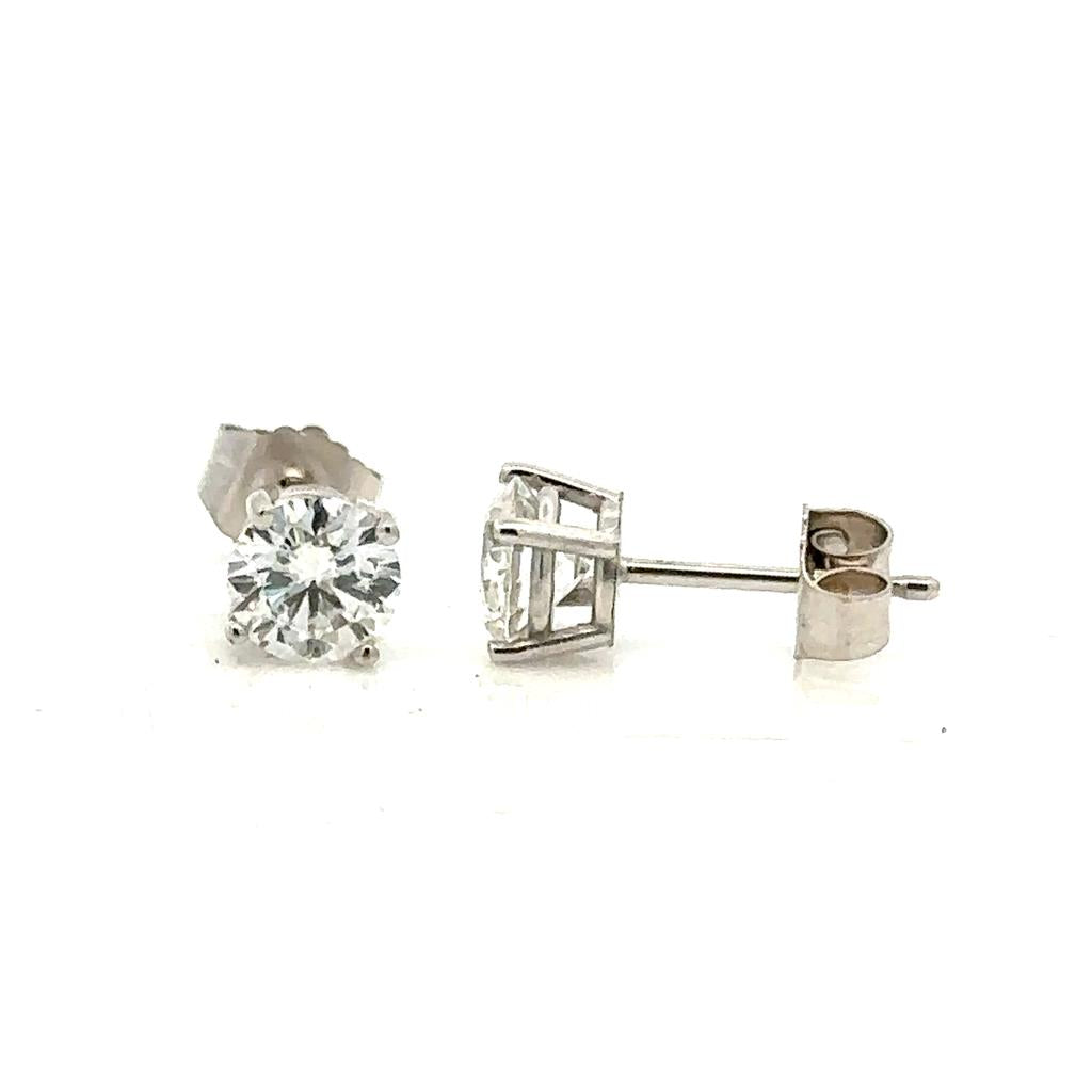 Lab Diamond Single Stone Stud Earrings 14 KT White 0.80 Carat Total Weight