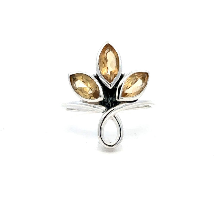 Flower Style Rings Silver with Stones Sterling Silver White with Citrines size 7