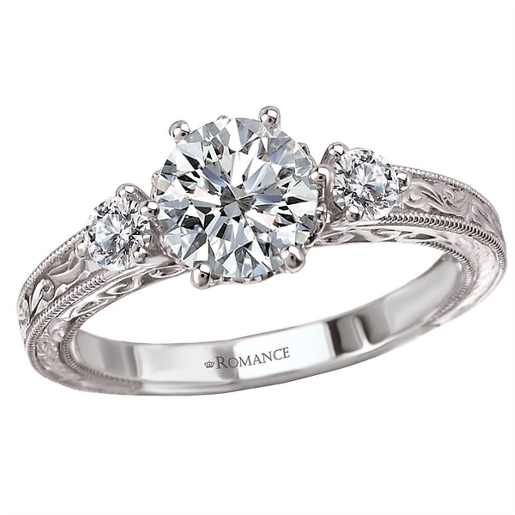Three Stone Diamond Engagement Ring White Alloy For A 1.00 Carat Round Center Stone