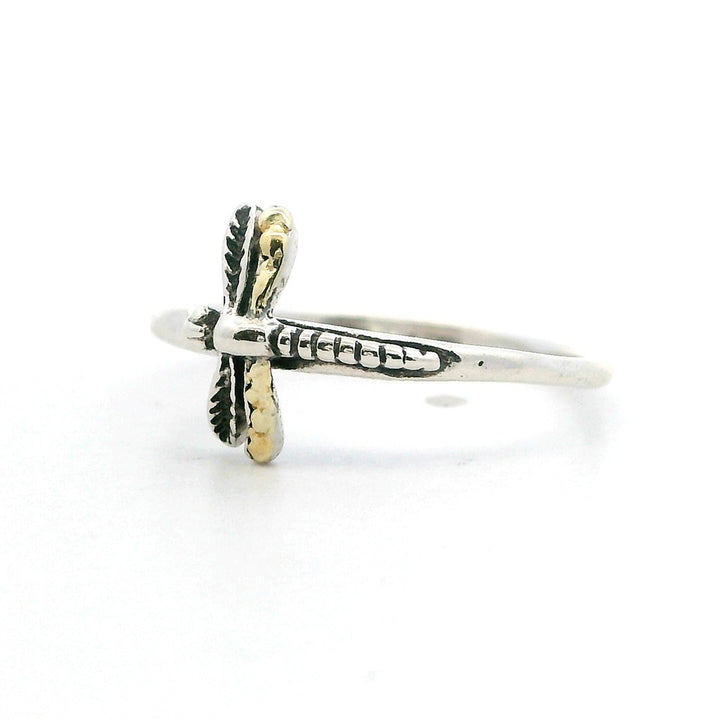 Dragon Fly Free Form Womens Alaskan Gold Nugget Fashion Ring 2 mm wide Sterling Silver & Alaskan Gold Nugget Size 5