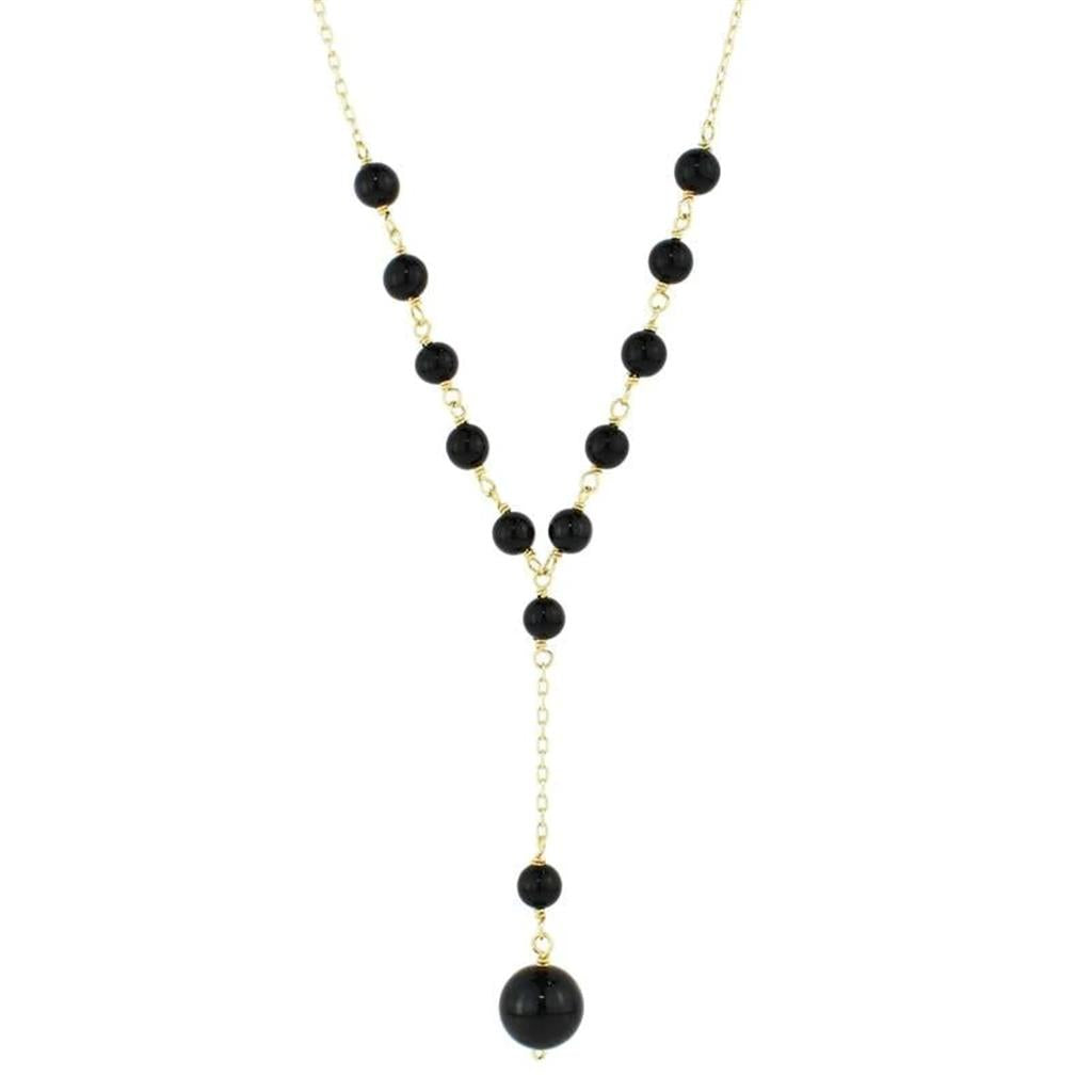 Y Style Colored Stone Necklace 14 KT Yellow With Onyx 17" Long
