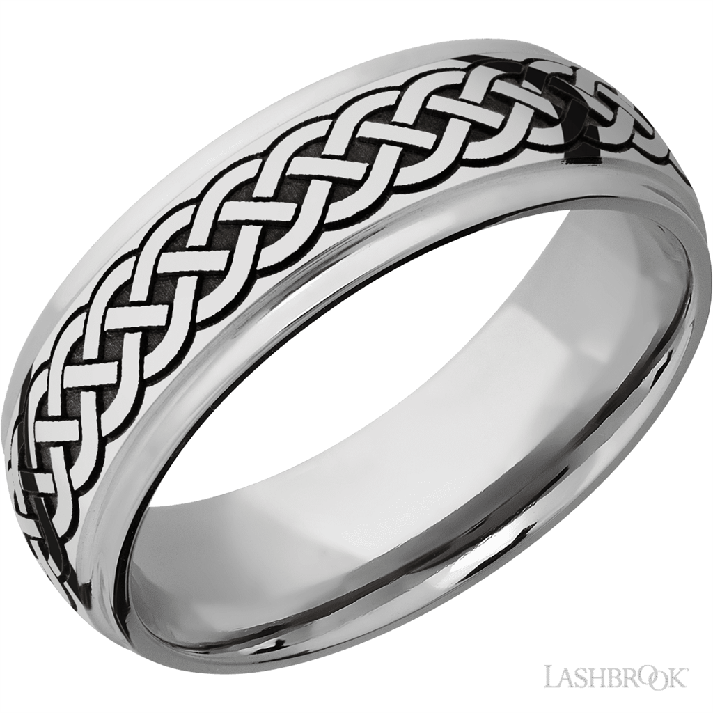 White Cobalt Chrome Alternative Metal Ring 7mm wide with a Celtic 9 pattern Size 10