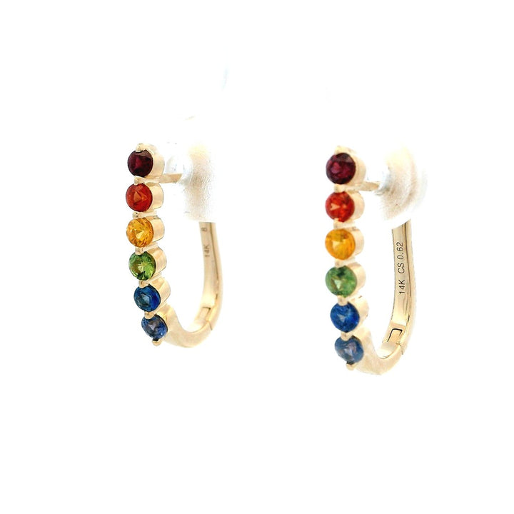 Earrings Dangles Gold Or Platinum Colored Stone Huggie Hoop 14 Karat Yellow With 0.62ctw Sapphire