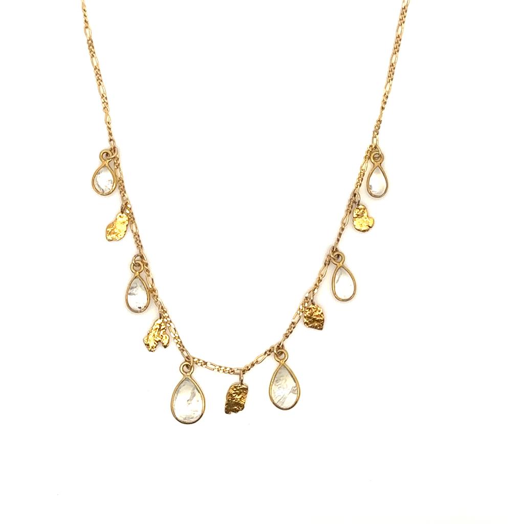 Indian Drop Necklace 18 " long Yellow 14 KT with Moonstones Briolette
