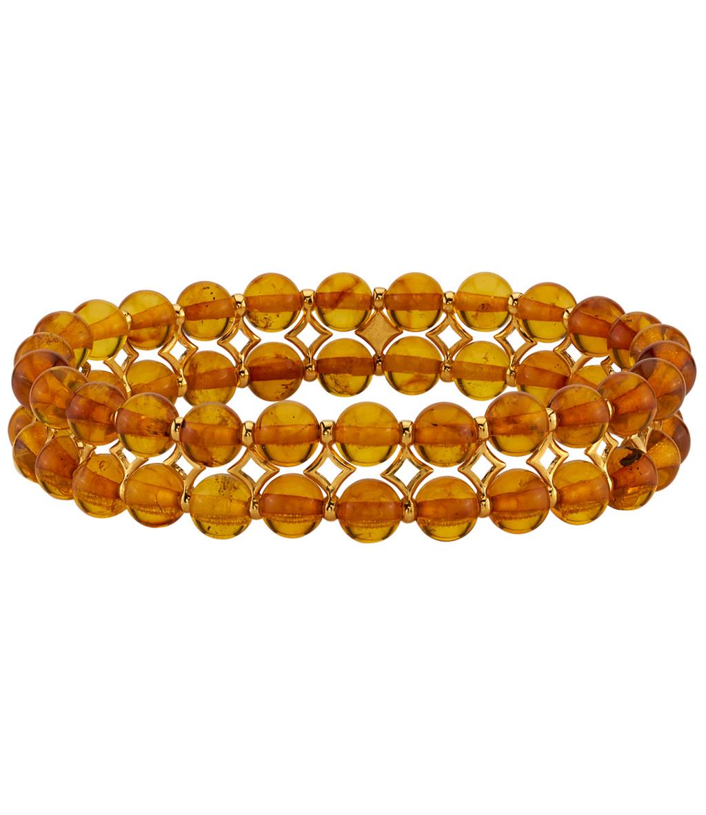 Stretch Style Gemstone Bead Bracelet .925 with Orange Amber 7"