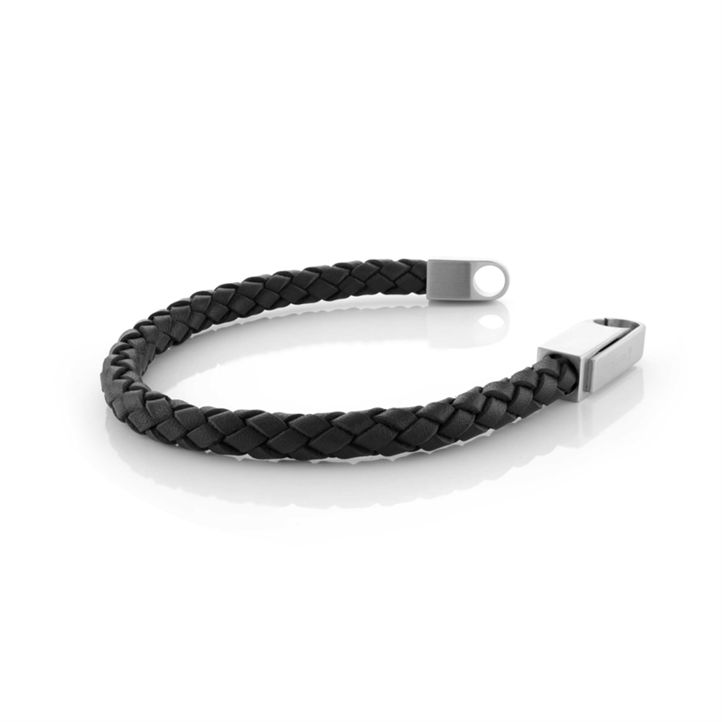 Learher Alternative Metal Bracelet Leather & Stainless Black Color 8.75" Long
