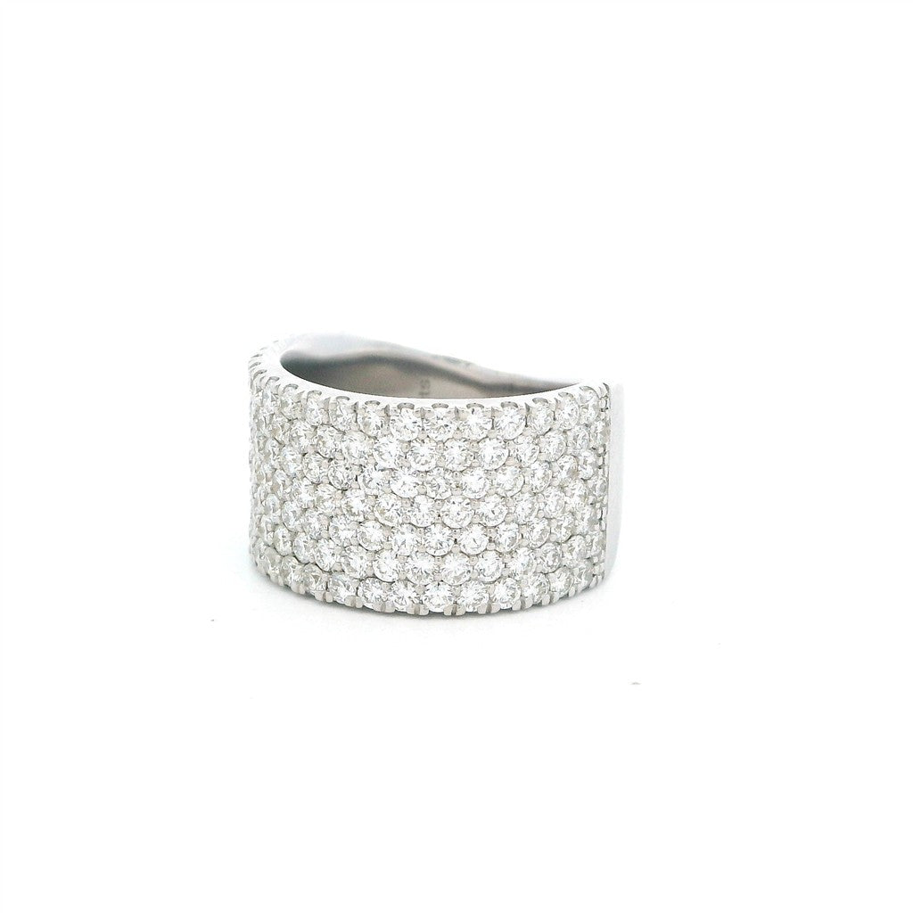 Cigar Band Style Fashion Ring 18 Karat White with Diamonds size 6.75