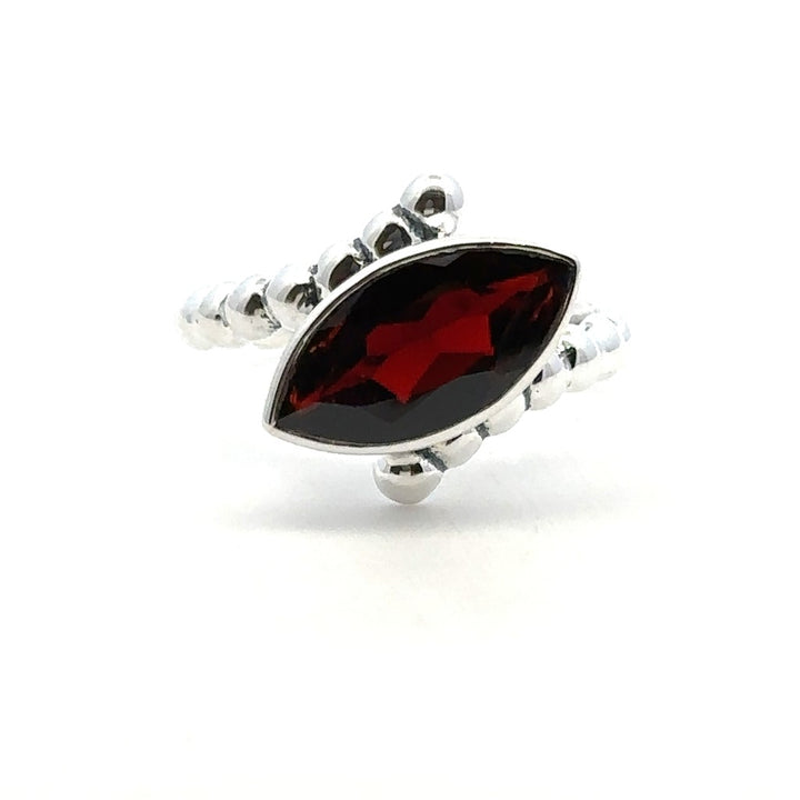 Solitare Style Rings Silver with Stones Sterling Silver White with Garnet Mozambique size 7