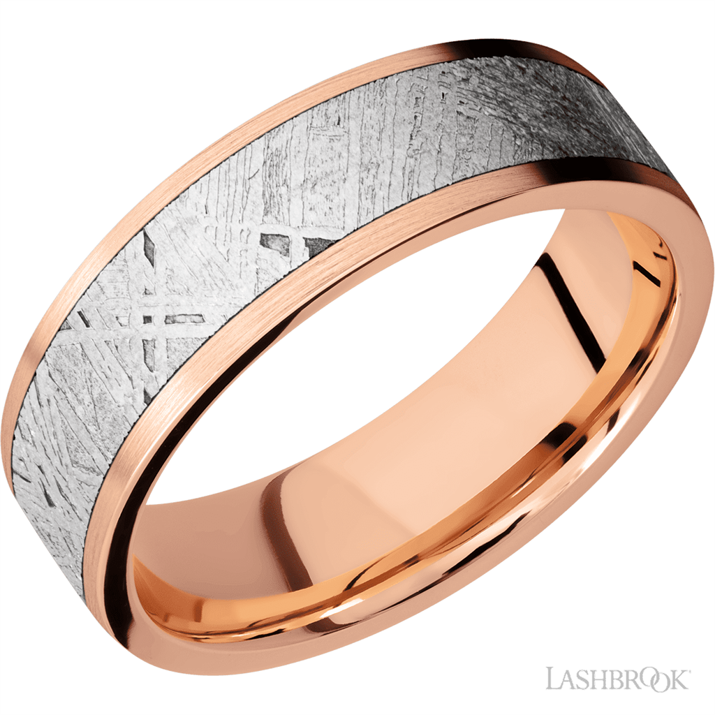 Straight Inlay Style Wedding Band 14 KT Rose 7mm wide size 11.5