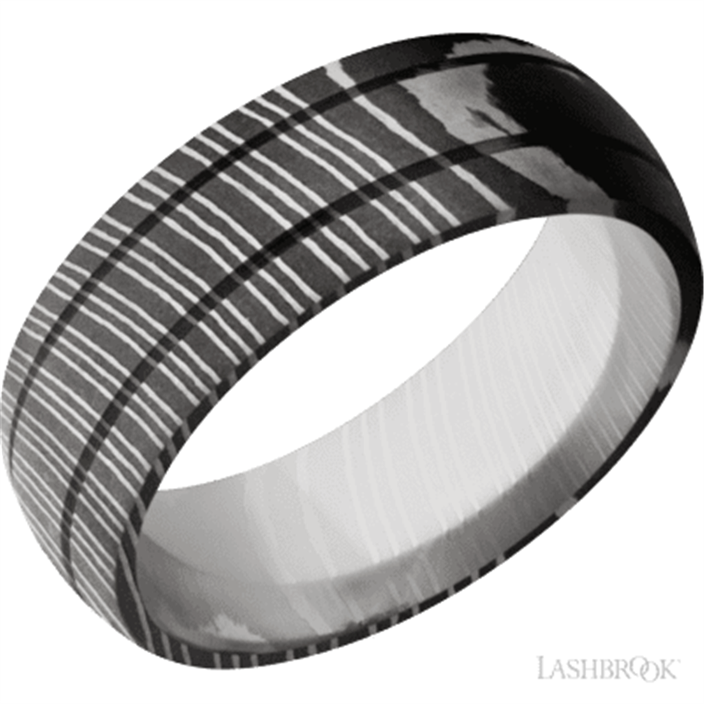 Black Damascus Steel Alternative Metal Ring 8mm wide Size 10