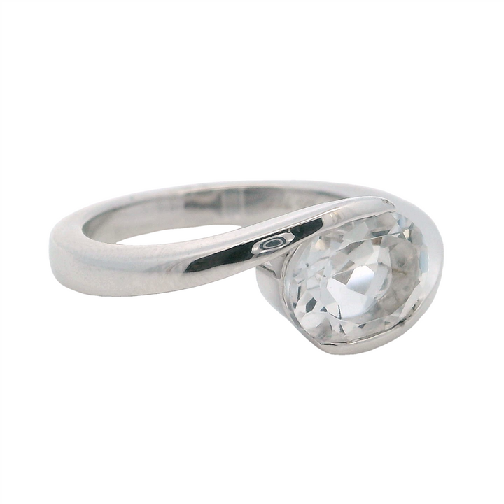 Solitare Style Rings Silver with Stones Sterling Silver White with Topaz size 7