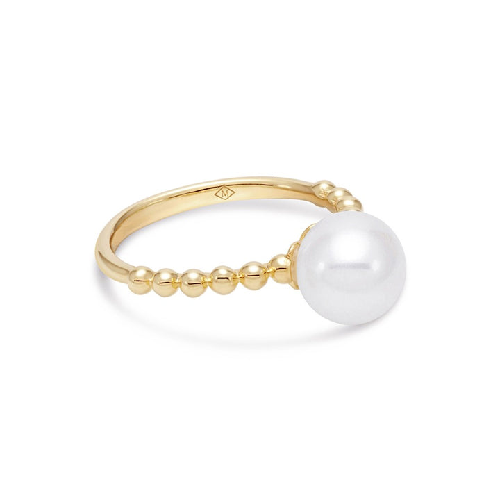 Solitare Style Pearl Ring 14 Karat Gold Yellow with Fresh Water Pearl size 6