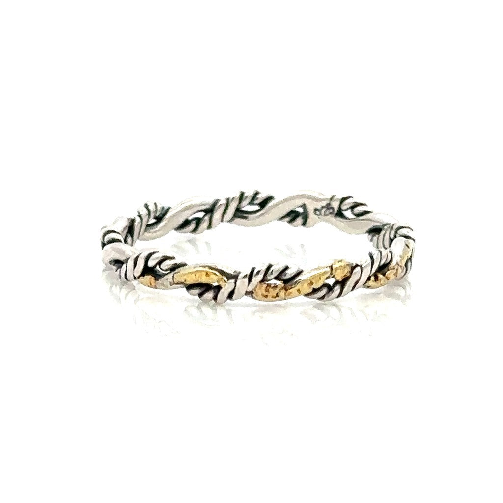 Gold Nugget Ring Sterling Silver & Alaskan Gold Nugget Size 7.25