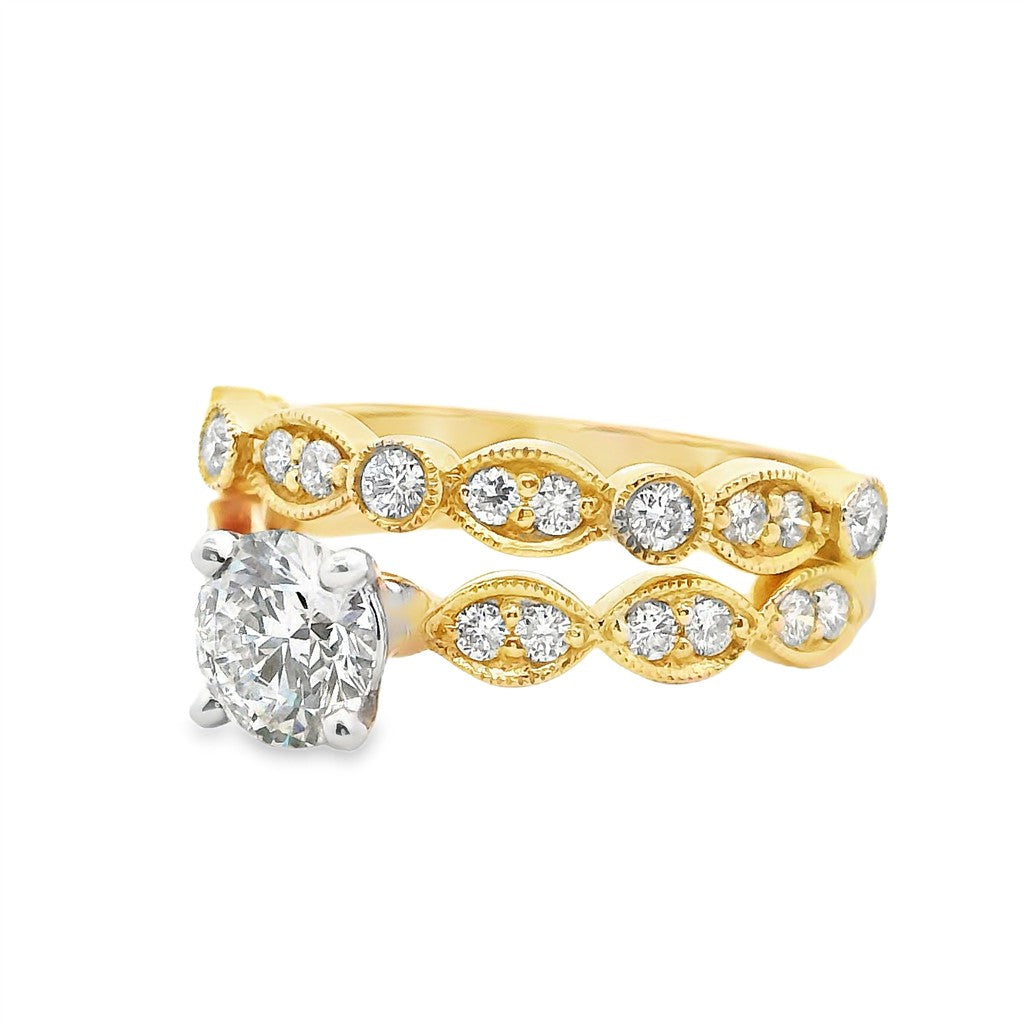 Solitare Accent Style Diamond Engagement Ring 14 Karat Gold Yellow 
(Center Stone Not Included)