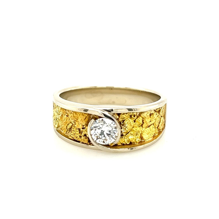 Tapered Channel Band Style Gold Nugget Ring Men's 14 Karat Gold Two Tone with Diamond size 11