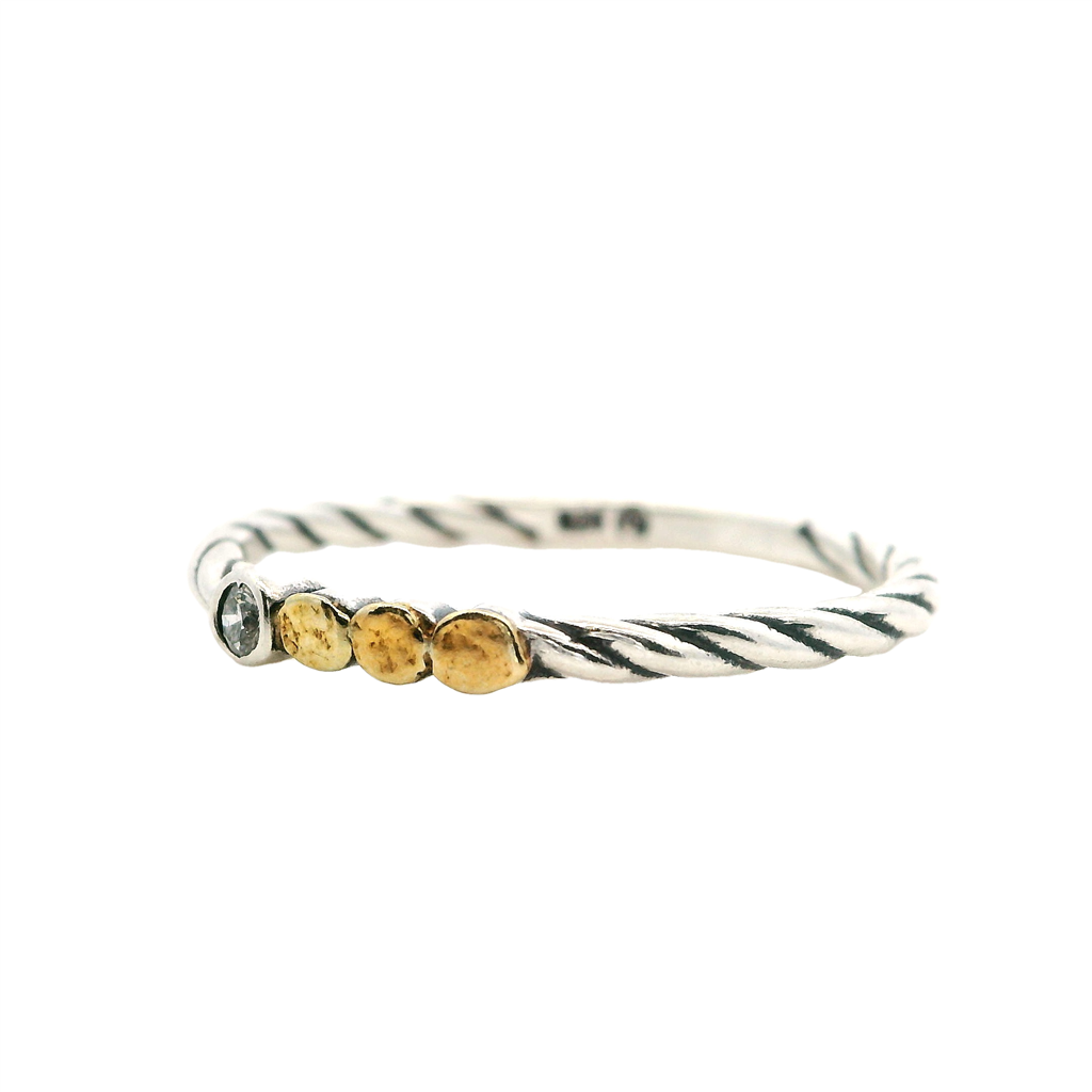 Contemporary Style Fashion Ring Sterling Silver Two Tone with Diamond size 9
