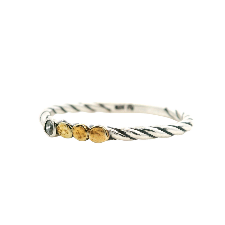 Contemporary Style Fashion Ring Sterling Silver Two Tone with Diamond size 6