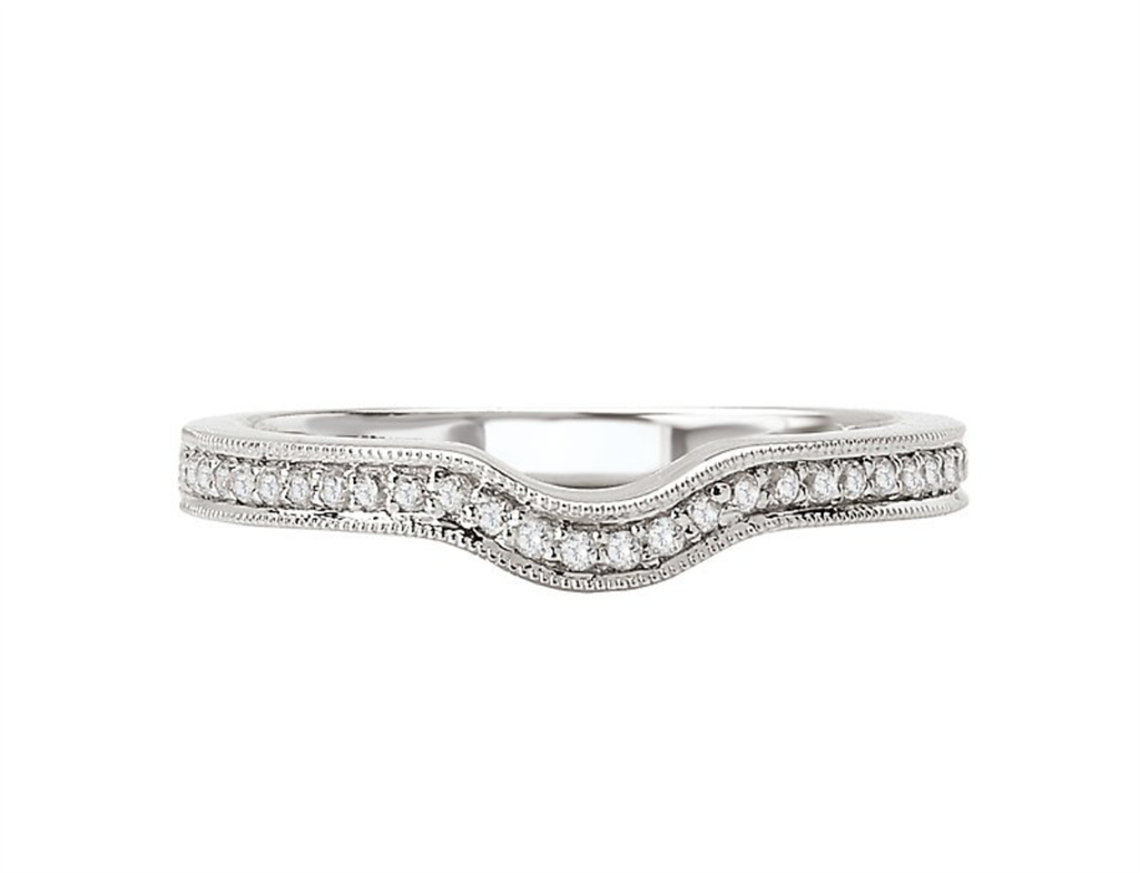 Shadow Style Diamond Wedding Band Sterling Silver Two Tone with Cubic Zirconias size 6