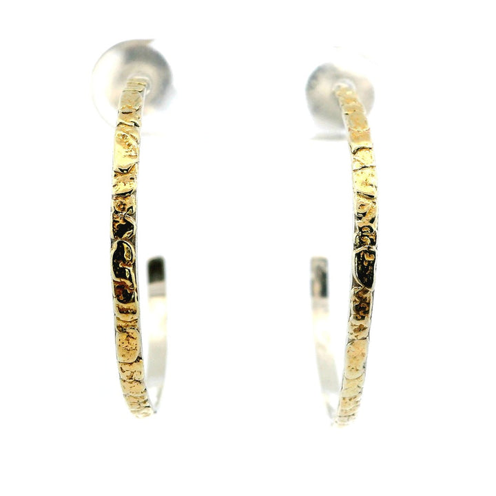 Alaskana Hoop Sterling Silver Earrings Accented with Alaskan Gold Nuggets