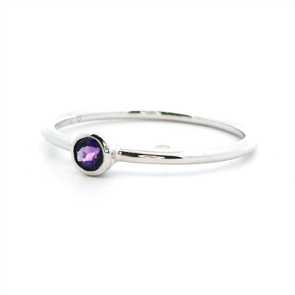 Solitare Style Colored Stone Ring 14 Karat White with Amethyst size 7
