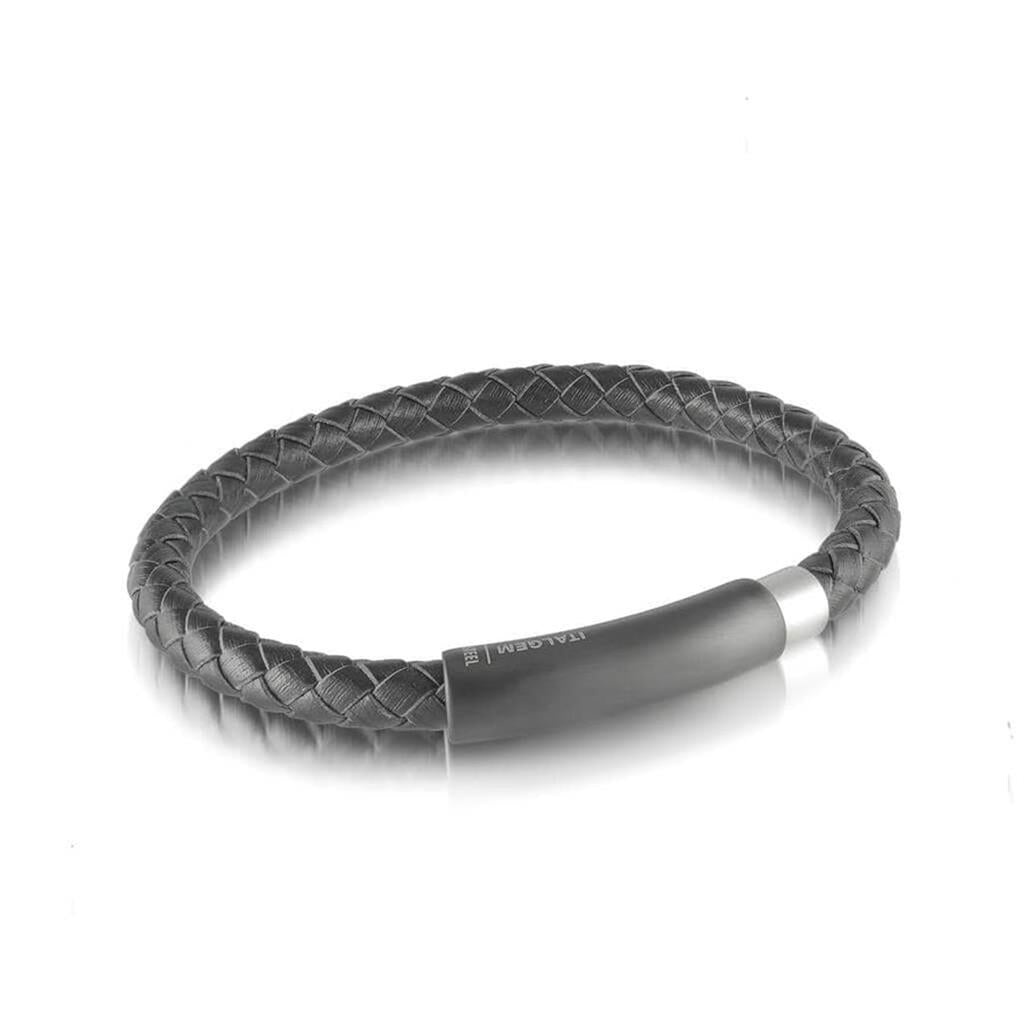 Learher Alternative Metal Bracelet Leather & Stainless Black Color 8" Long