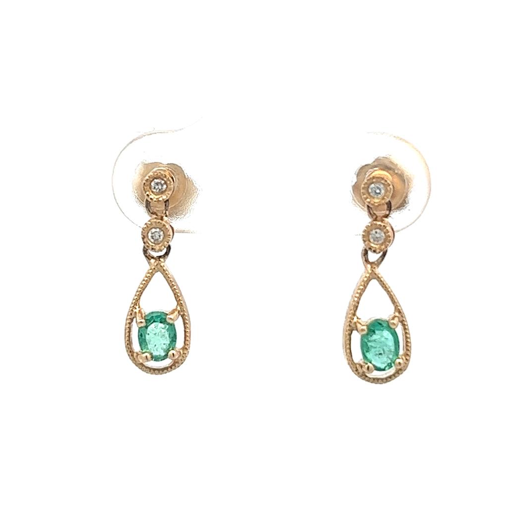 Earrings Precious Metal With Colored Stone Stud Drop 14 KT Yellow With 0.35ctw Emeralds 0.03 ctw & Diamonds