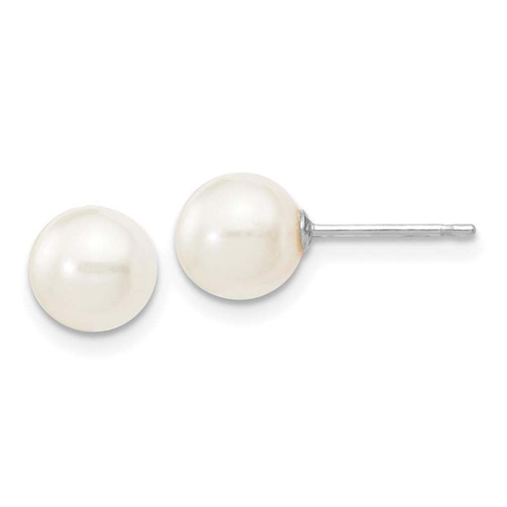 Single Pearl Stud Earring 14 KT White 7mm Fresh Water Pearls