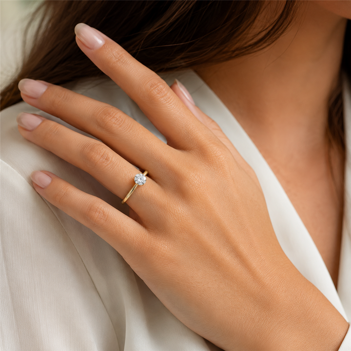 Solitare Engagement Ring Two Tone 14 Karat Gold With A 1.30 Carat Round Shape Moissanite Center